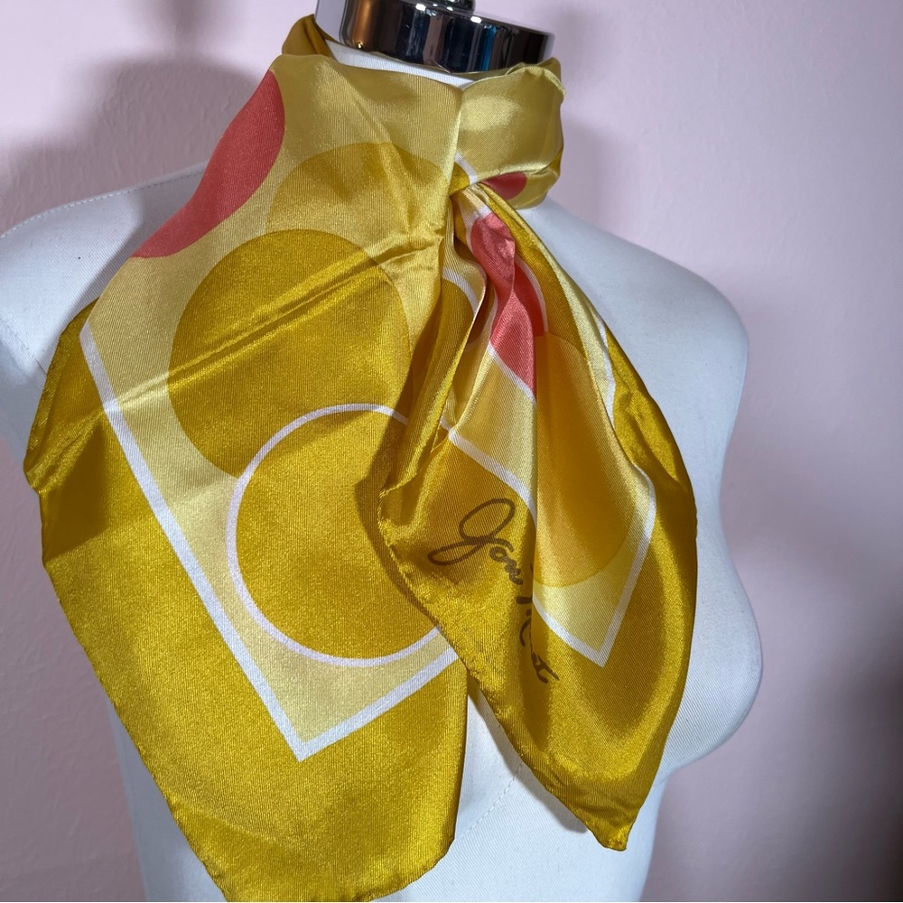 Jon Monet Vintage 1940 art deco polka dot Yellow pink mod Made in Italy Scarf - Picture 5 of 17